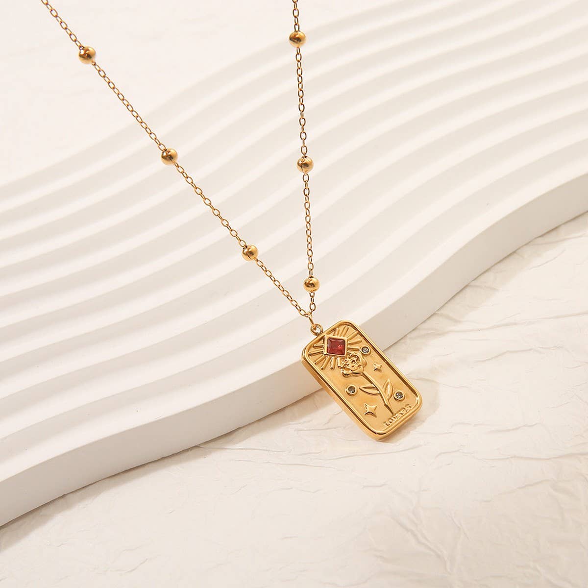 Colorful Zircon Stainless Steel Necklace, Colorfast
