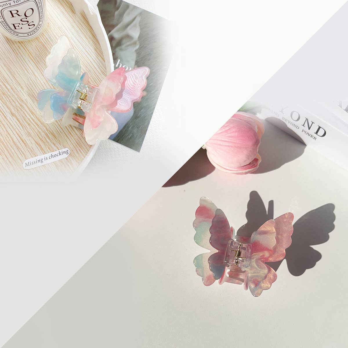 Double-layer butterfly color-changing grab clip