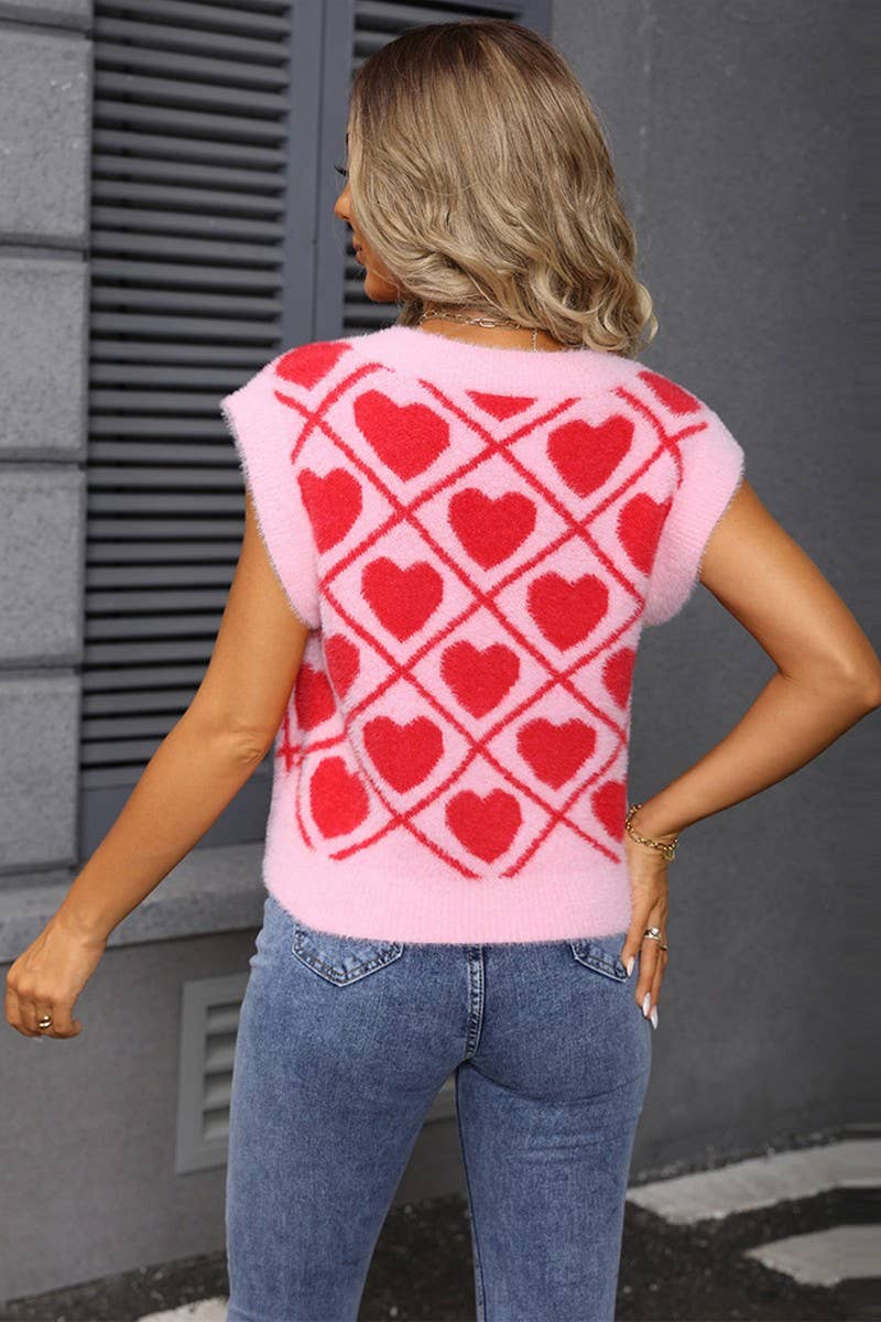 CWOSWSL00159_VALENTINE HEART V NECK CROPPED KNIT VEST