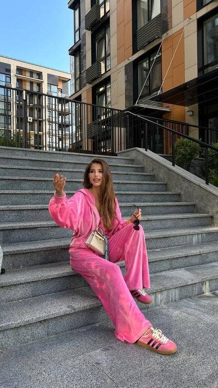 Casual velvet zipper hooded wide-leg pants set