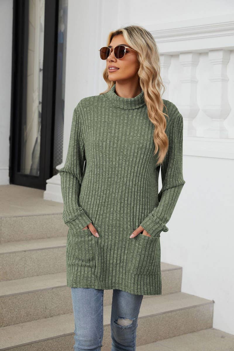 CWTBLL2364_HALF TURTLENECK LONG SLEEVE CASUAL POCKET TOP