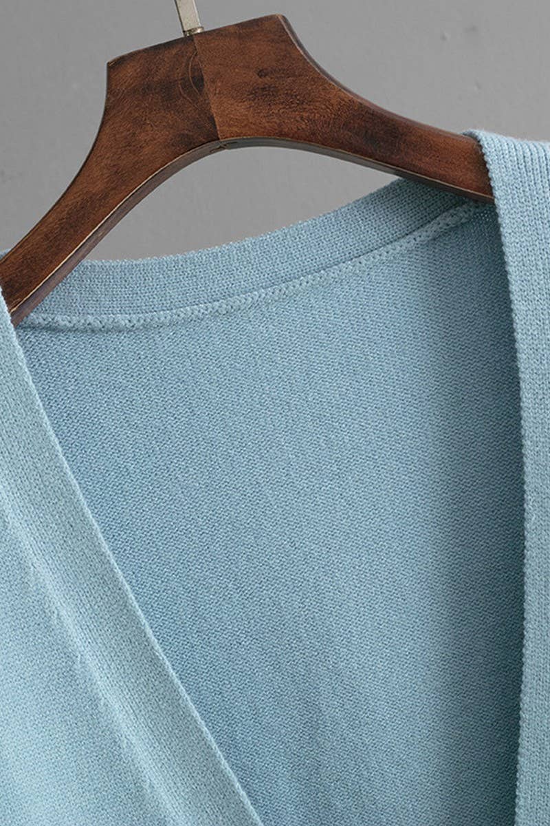 CWOCAL00665_V NECK SOLID LOOSE KNIT CARDIGAN SWEATER