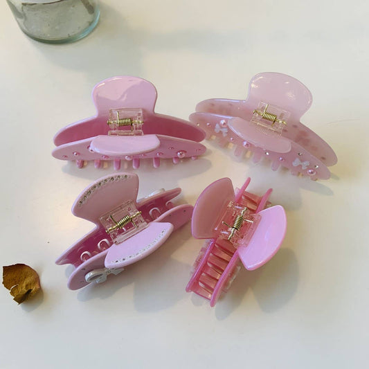 CWAHA1529_SNOWFLAKE DOT DIAMOND PEARL BOW HAIR CLAW CLIP