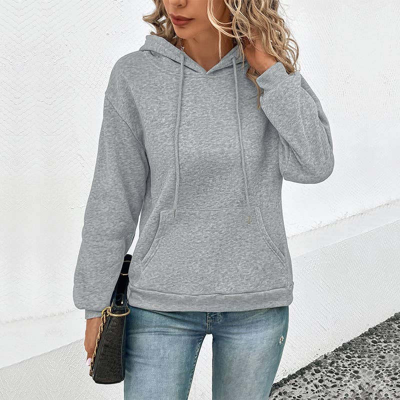 CASUAL HOODED PULLOVER SOLID COLOR POCKET HOODIE