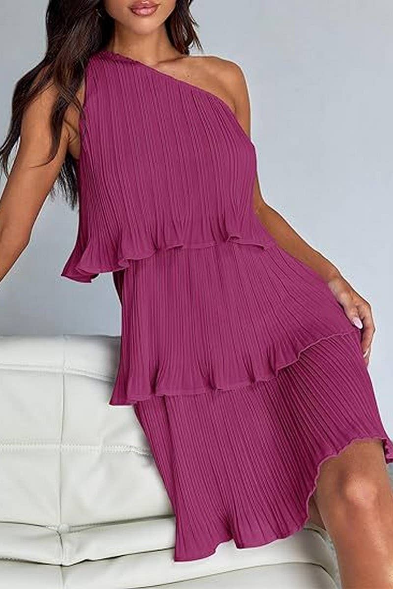 CWDSD7518_SUMMER OFF-SHOULDER LAYERED SOLID COLOR DRESS