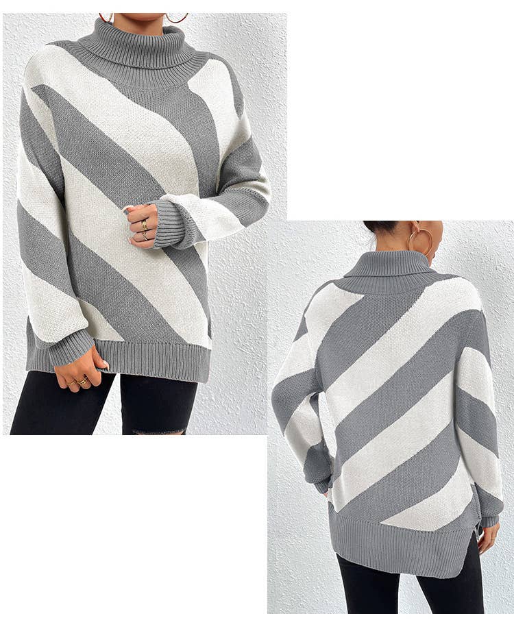 DIAGONAL STRIPED SWEATER WITH CONTRASTING COLORS