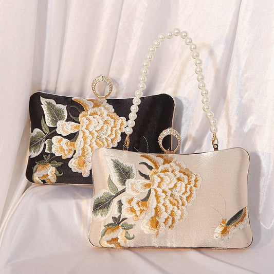 VINTAGE LADY SILK EMBROIDERED CLUTCH_CWAB2483