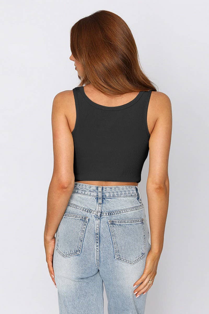 CWTTK0814_RIBBED U-NECK BUTTON CROPPED SLEEVELESS TANK TOP