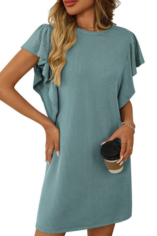 CWDSD7253_CONTRAST COLOR TWISTED RUFFLE SLEEVE MIDI DRESS