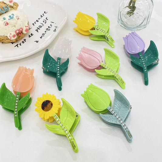Rhinestone Flower Hair Claw - Tulip Sunflower Clip_CWAHA0966