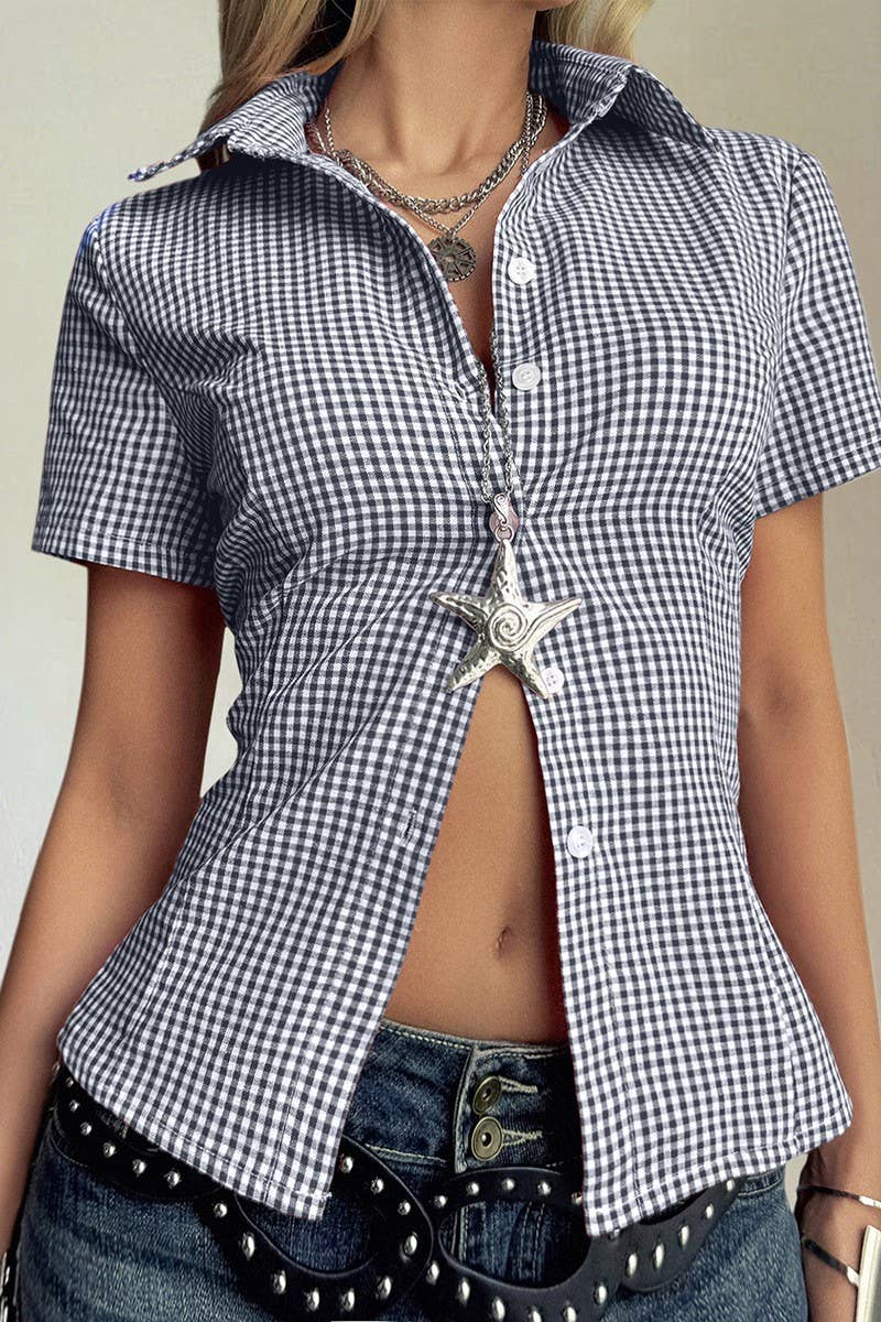 CWTSTS00827_CASUAL PLAID BUTTON SHORT SLEEVE SHIRT