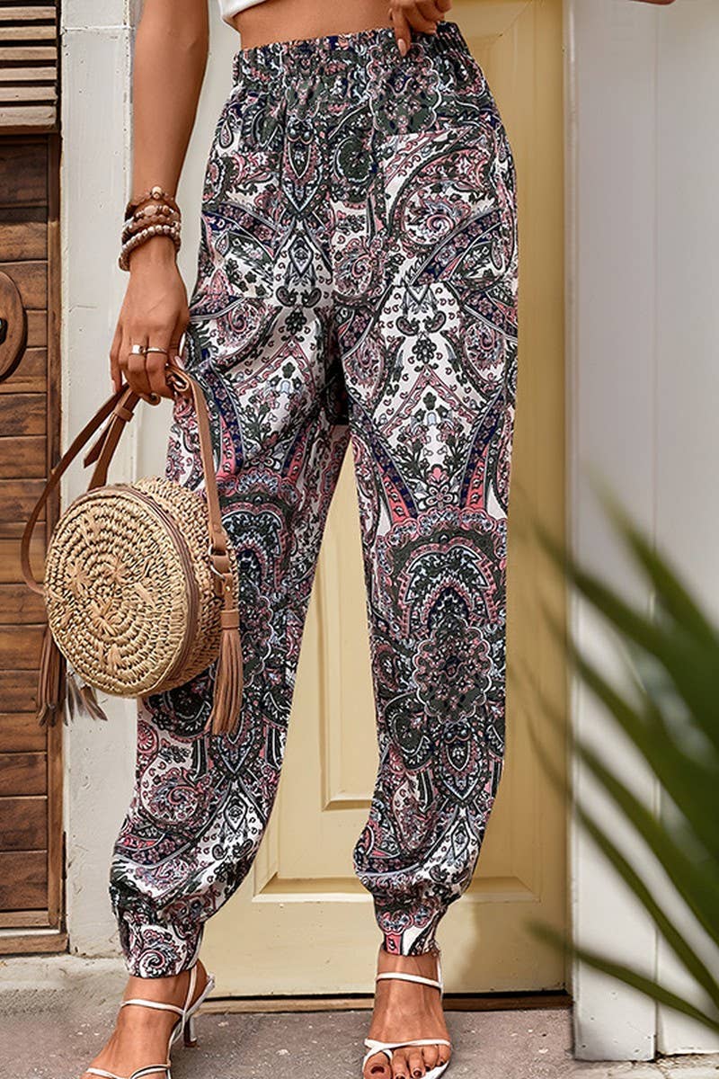 CWBLP1850_SUMMER CASUAL WOMEN'S ELASTIC WAIST SLIT TROUSERS