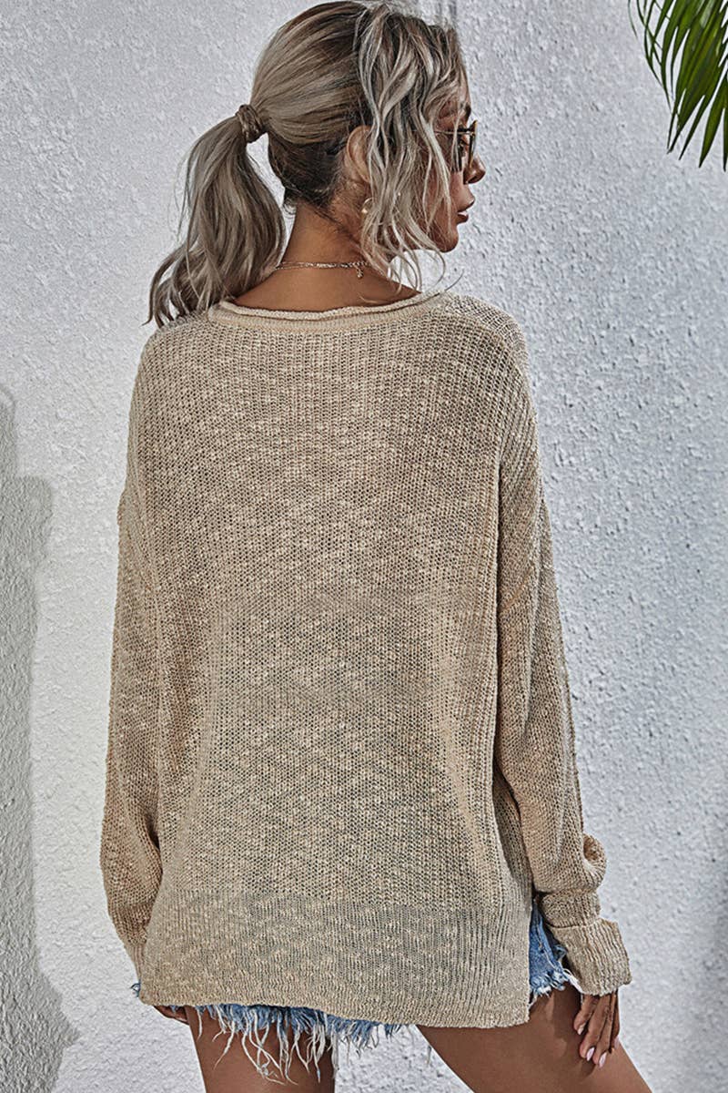 CWTTL1076  Long Sleeve Soft Casual V-Neck Pullover Sweater