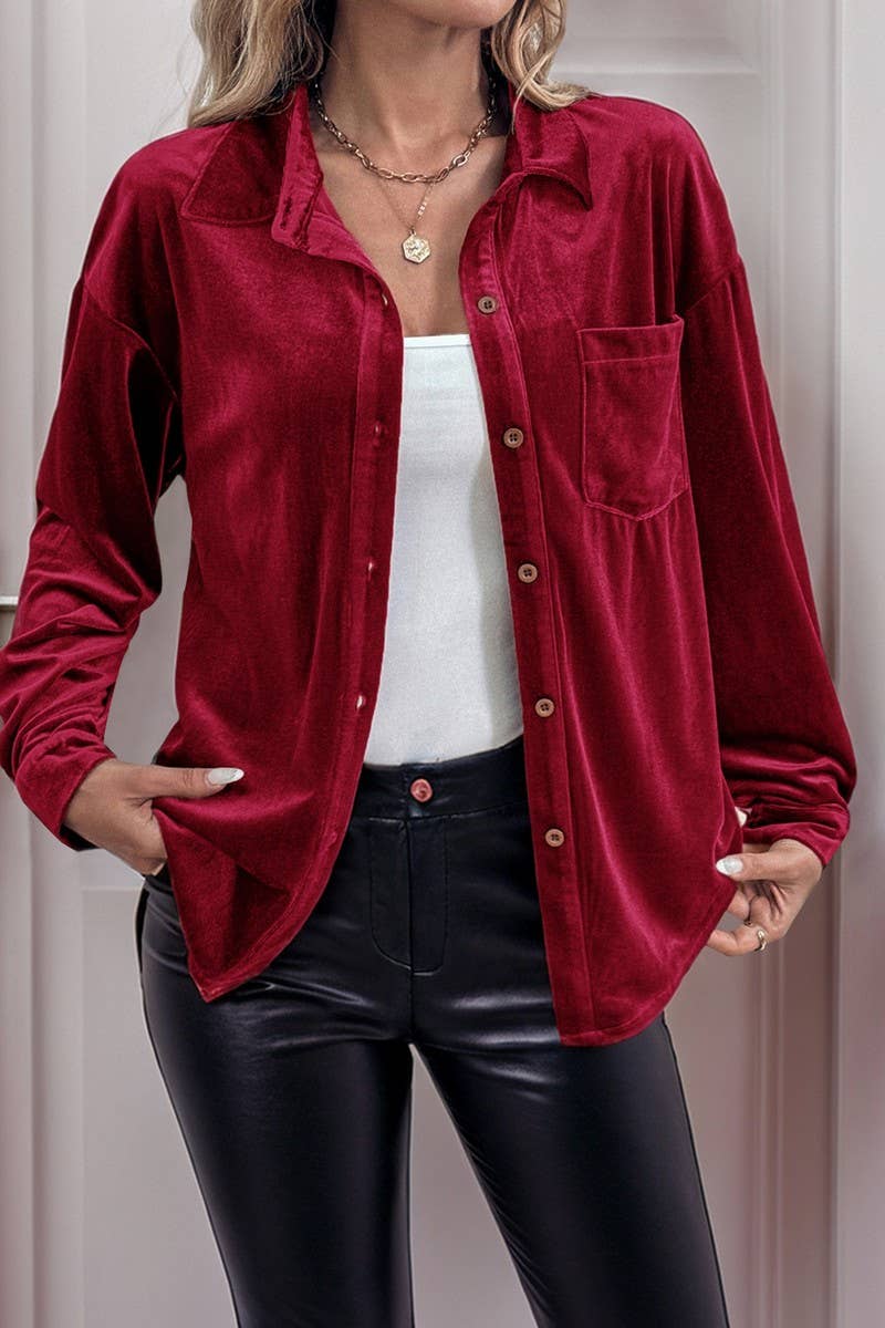 CWTBLL3702_AUTUMN CASUAL SOLID COLOR SINGLE BREASTED SHIRT