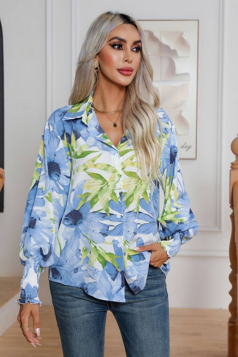 CWTBLL0699_Button Down Casual Long Sleeve Print Top