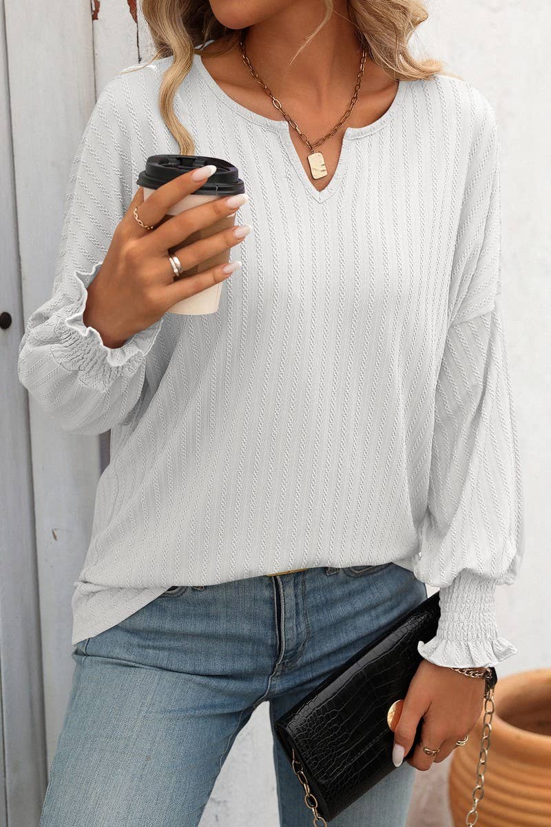 CWTBLL1814_LOOSE FIT V-NECK BATWING SLEEVE LONG SLEEVE TOP