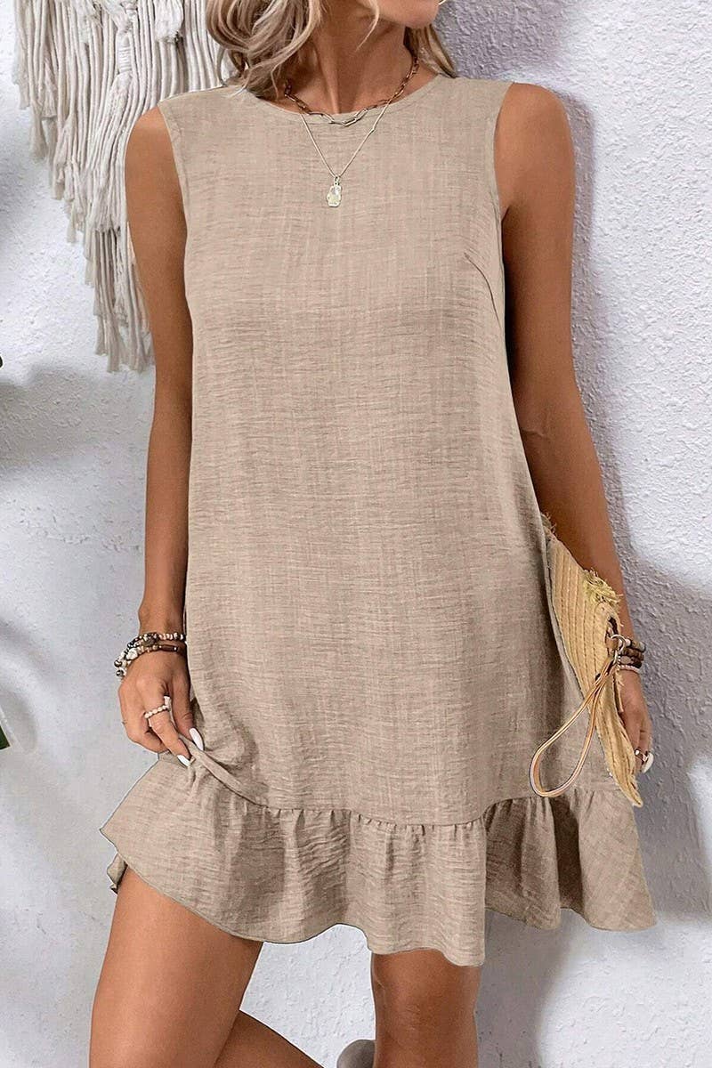 CWDSD7142_RUFFLED SLEEVELESS CASUAL TANK DRESS