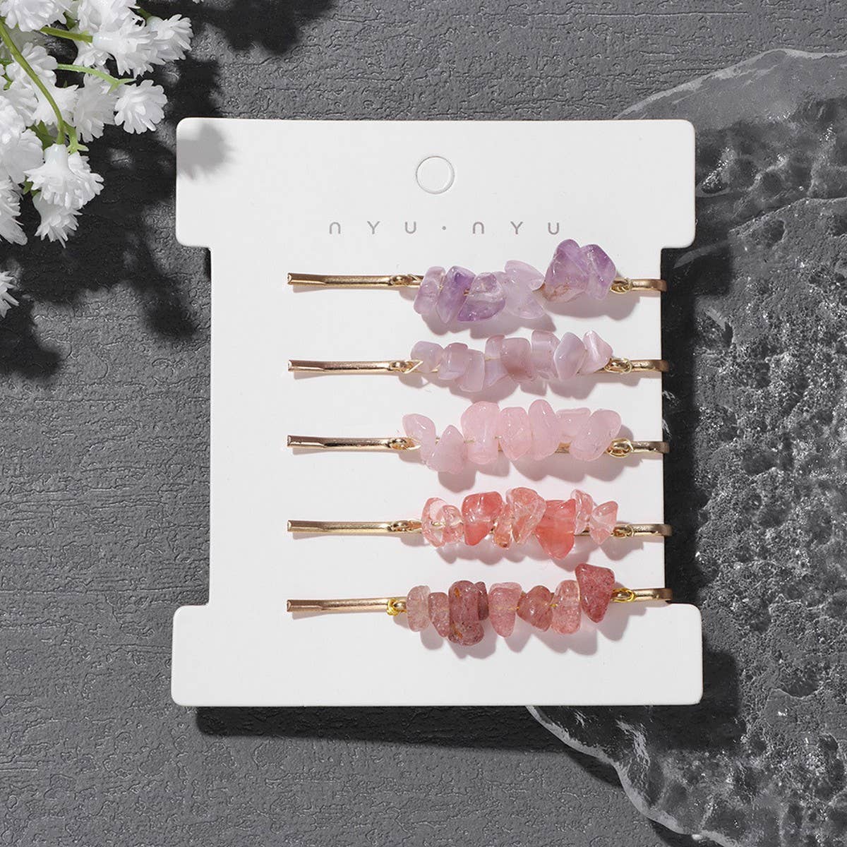 Natural Red Stone Hair Clip Set - Simple & Elegant_CWAHA1763