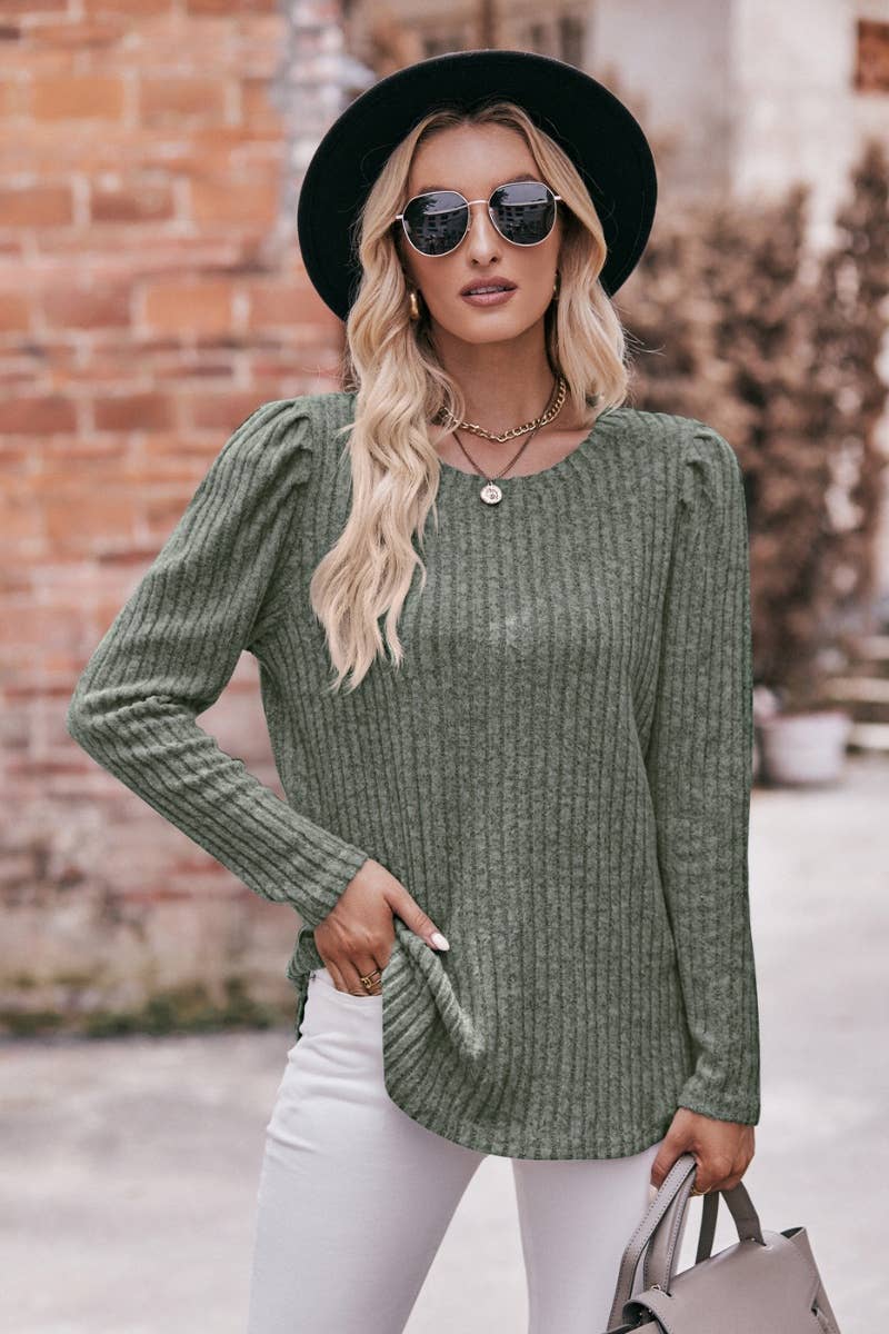 CWOSWL6465_ROUND NECK LONG SLEEVED TOP WITH TRIMMED FUR