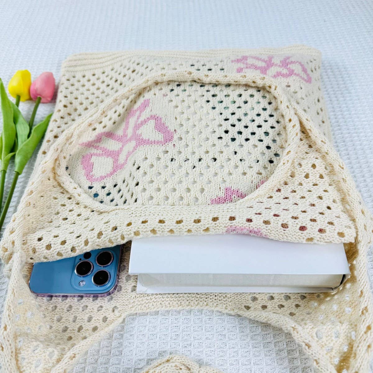 CWAB4580_BOW KNITTED WOVEN BEACH SHOULDER BAG