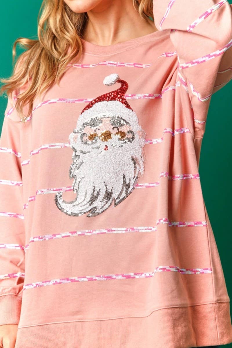 CWTBLL01271_CHRISTMAS SANTA SEQUIN STRIPE SWEATSHIRT