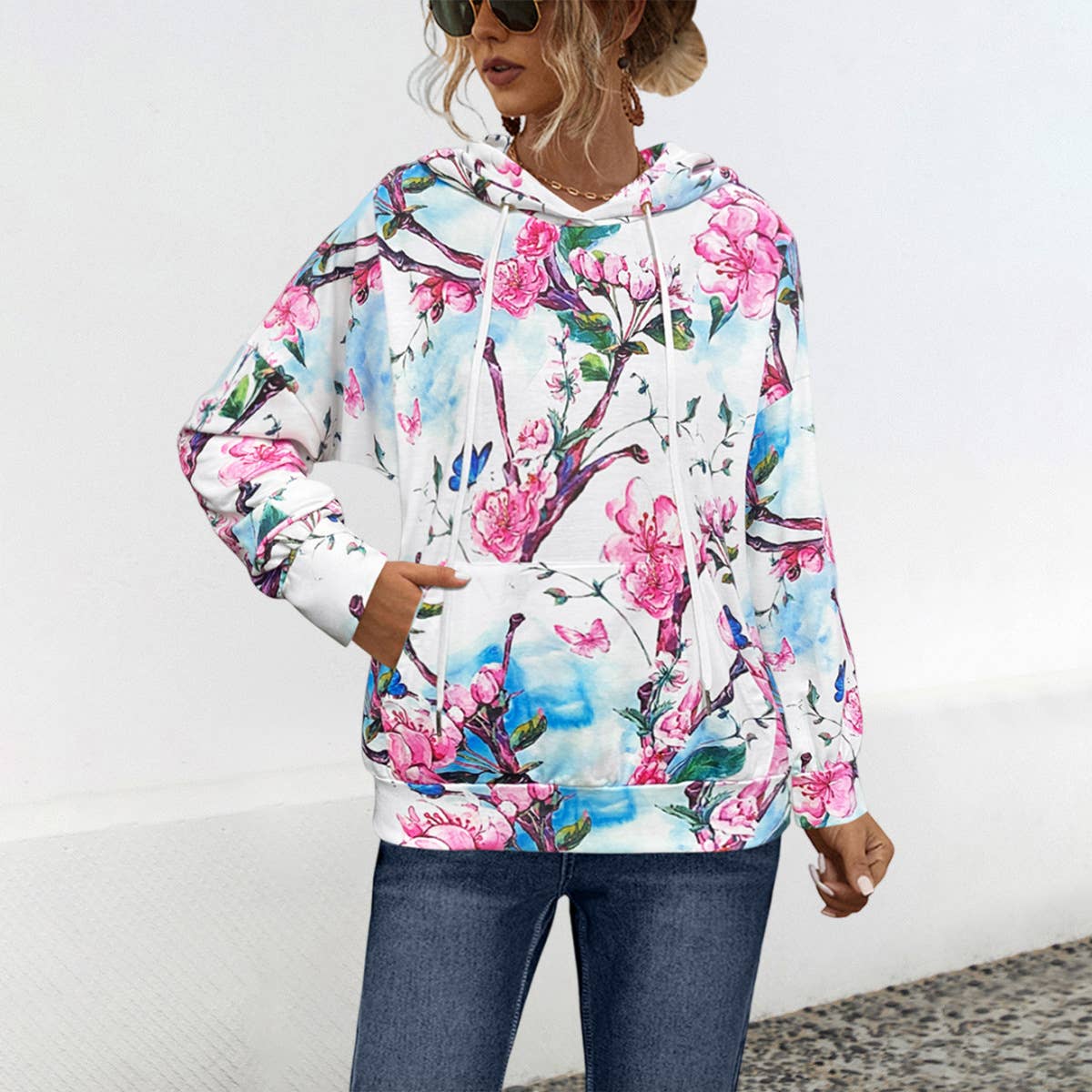 CASUAL PRINTED HOODED POCKET HOODIE