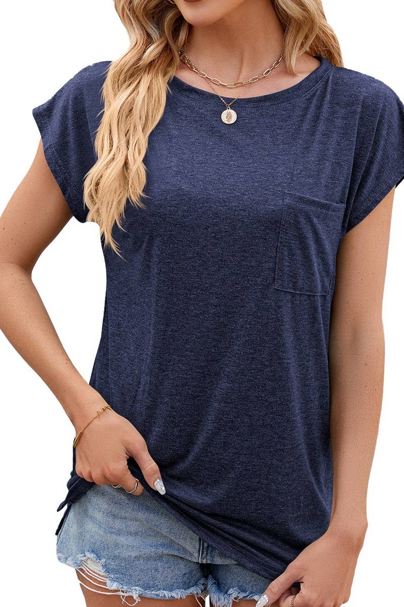 CWTTS1091_ROUND NECK SHORT SLEEVE PATCHWORK POCKET T-SHIRT