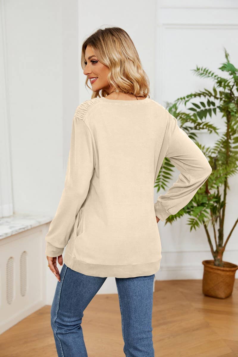 CWTBLL2384_SOLID COLOR ROUND NECK LONG SLEEVE POCKET T-SHIRT