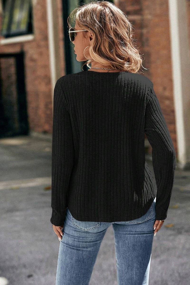 CWTBLL01083_CREW NECK RIBBED LACE LONG SLEEVE TOP