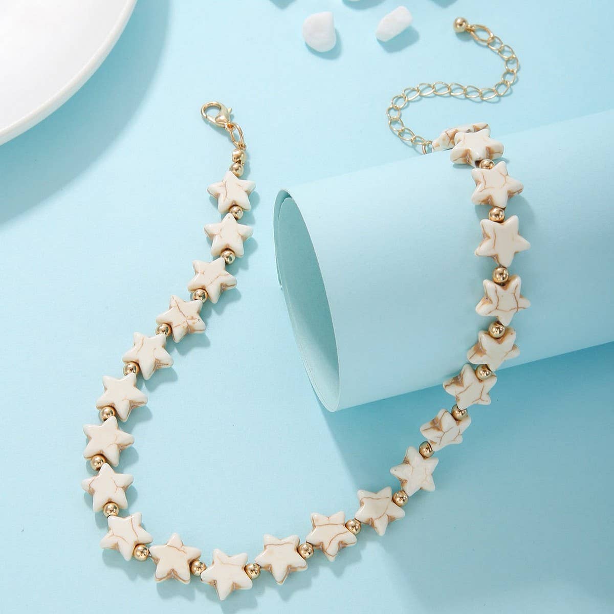 NEW FASHION BEIGE STAR BEADED NECKLACE