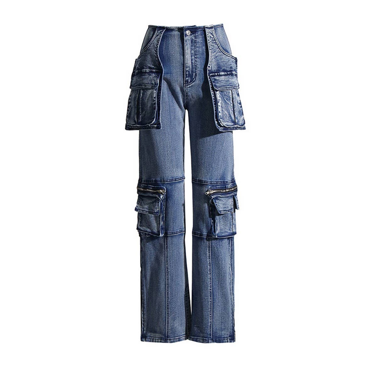 MID RISE STRAIGHT MULTI POCKET DESIGN CASUAL JEANS