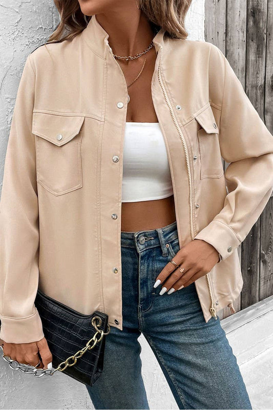 CWOCO0378_STAND COLLAR SOLID COLOR CASUAL JACKET