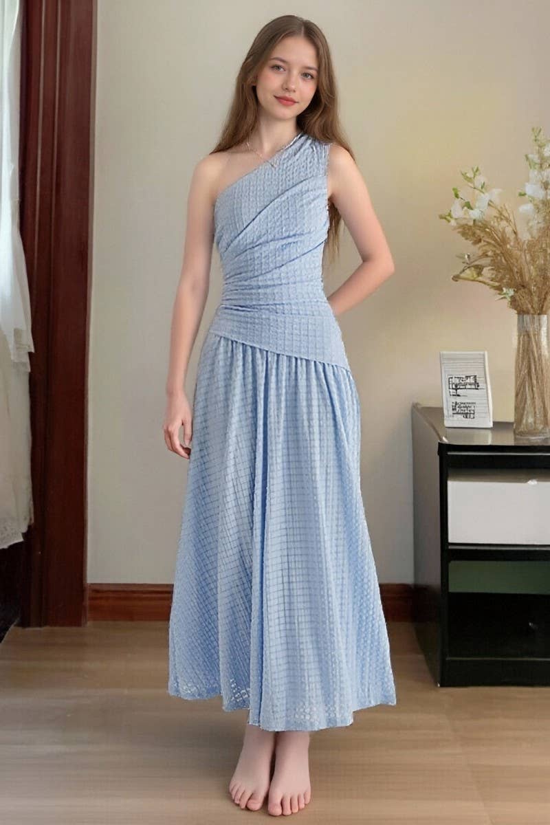 CWDMD6436_SOLID ONE-SHOULDER SLEEVELESS BODYCON DRESS