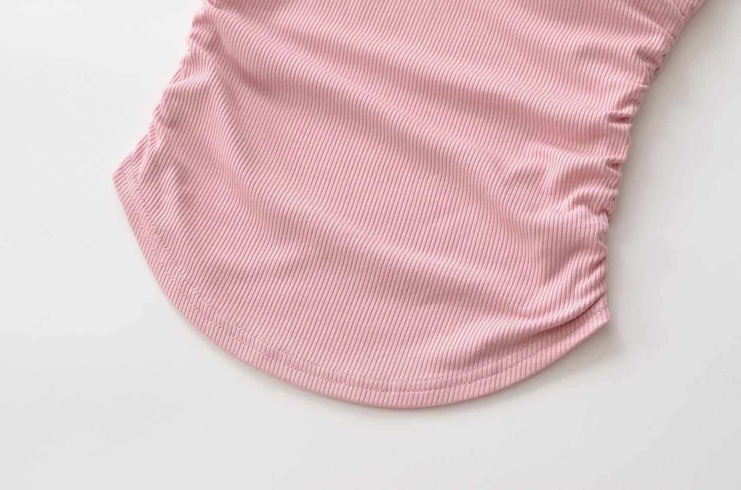 DOUBLE SQUARE NECK TIGHT PLEATED TOP