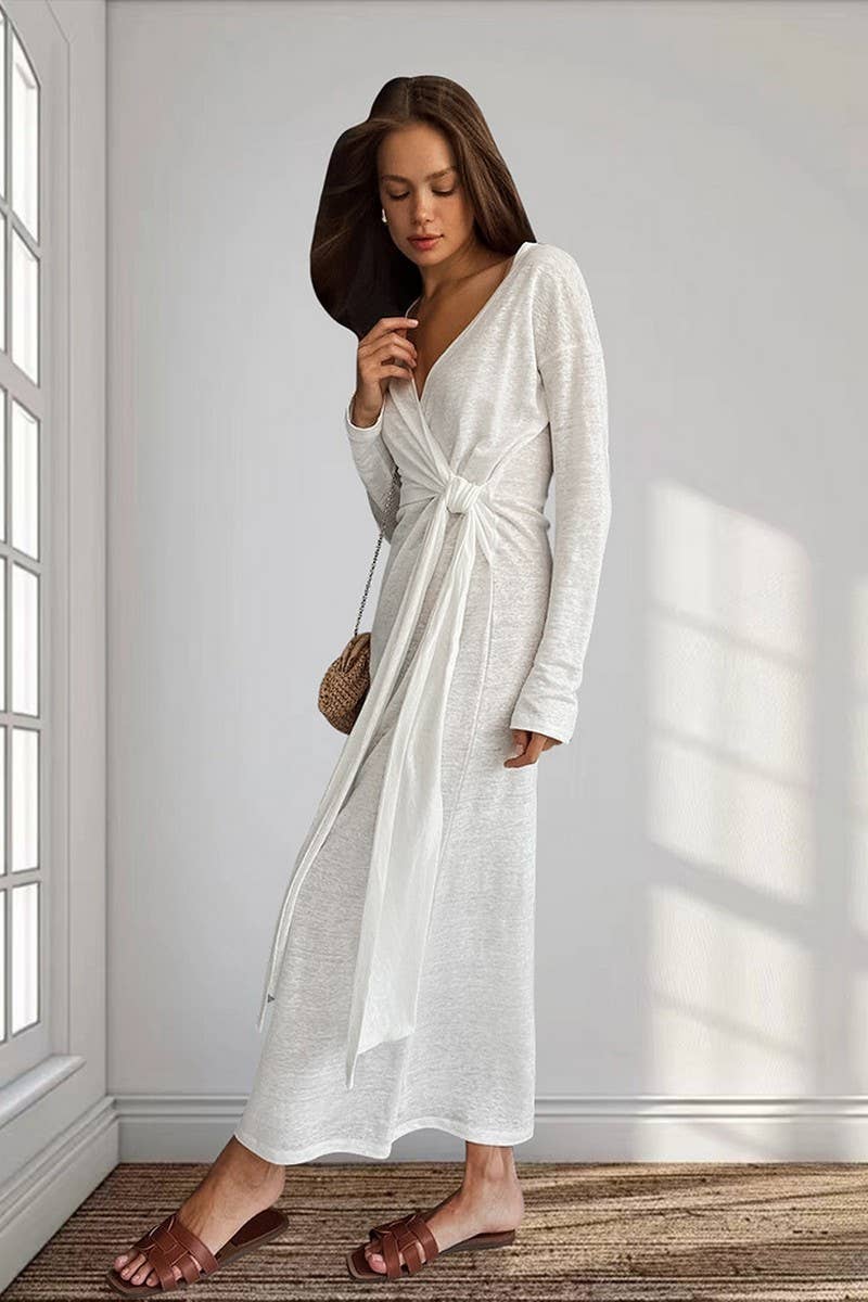 CWSPJ0342_LOOSE LONG SLEEVE KNITTED HOME WEAR DRESS