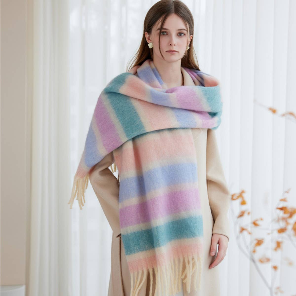 CWASC1575_WINTER PREMIUM THERMAL STRIPED SCARF BIB