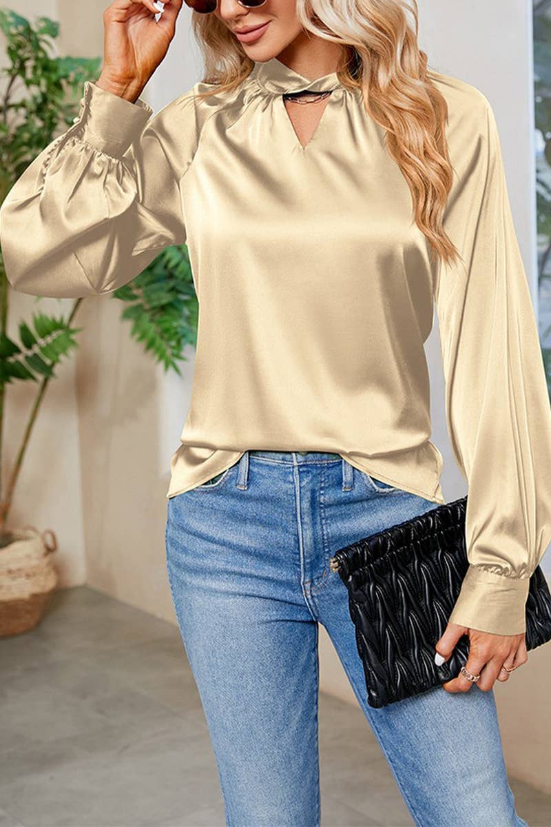 CWTBLL3752_NEW LADIES V-NECK LONG SLEEVE LOOSE SHIRT