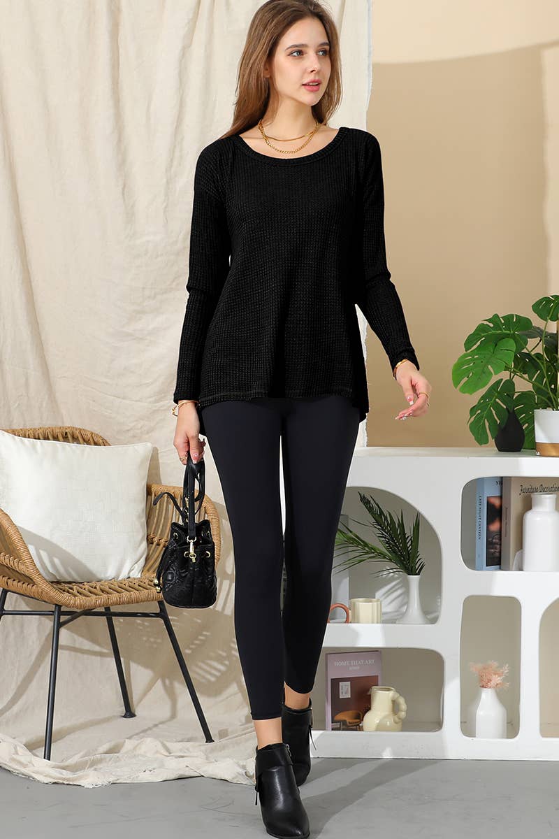 CWTTL1474_Casual Round neck Loose Fit Long Sleeve Tops