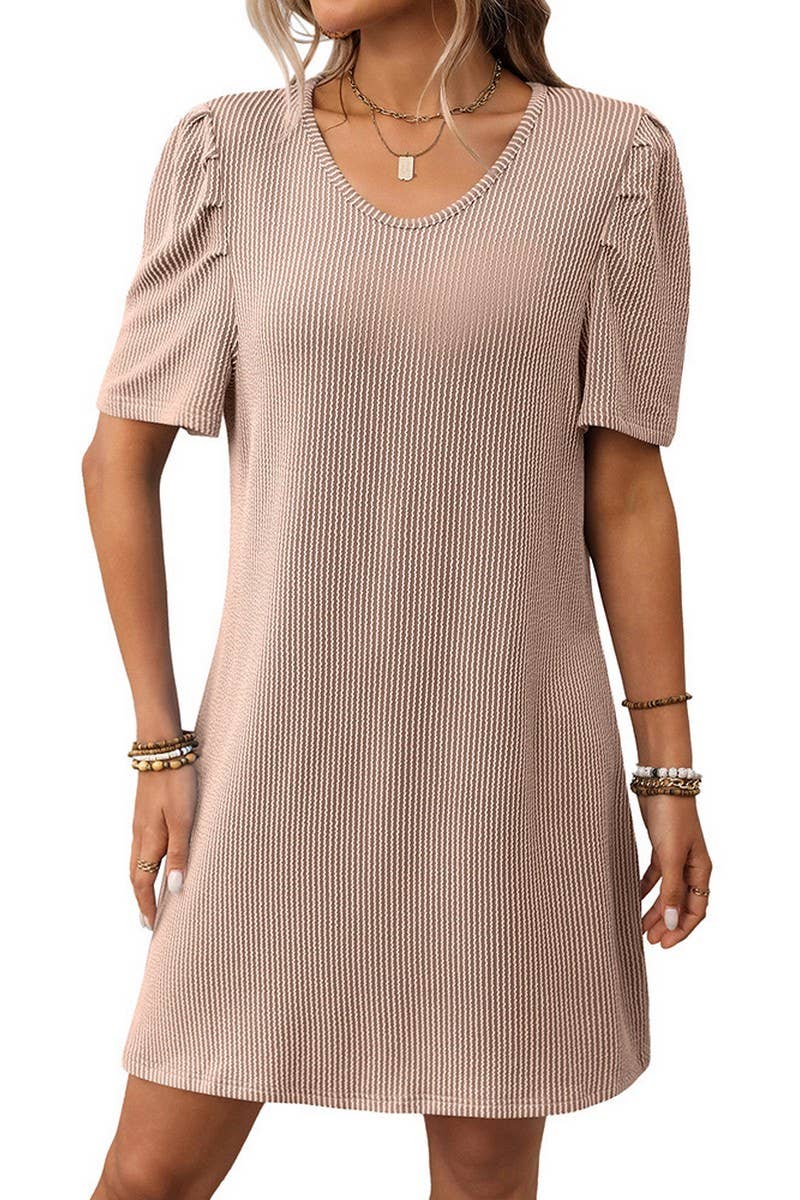 CWDSD7457_SUMMER CONTRAST PUFF SLEEVE MIDI DRESS