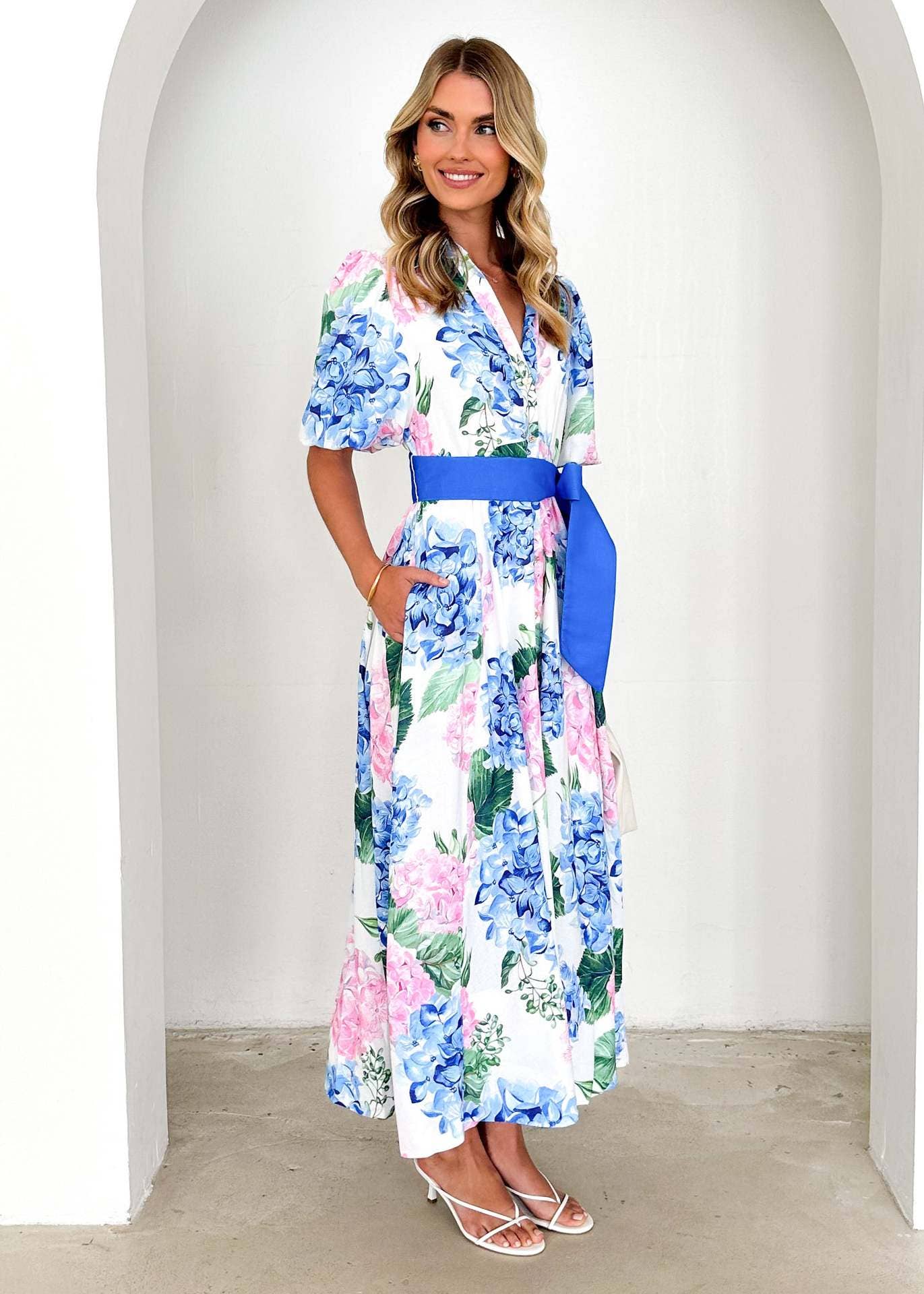 BOHO PRINT SHORT SLEEVE BELT A-LINE DRESS