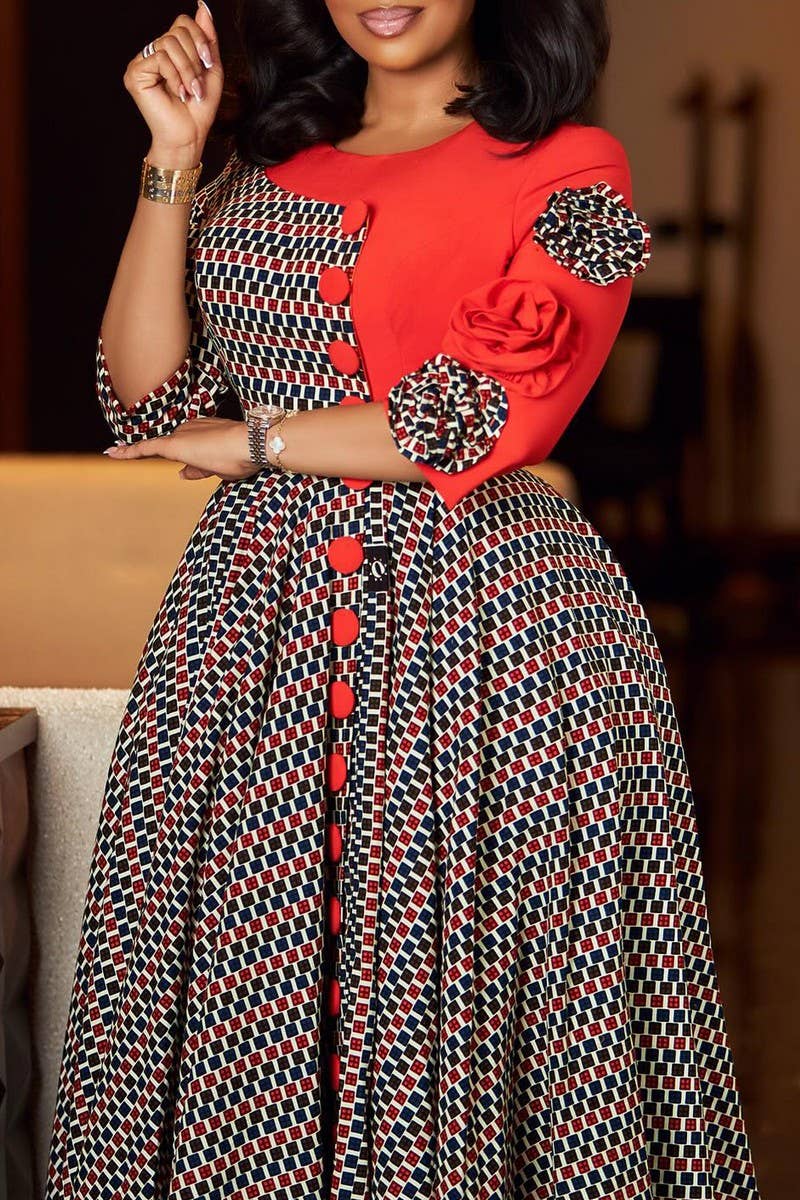 CWDMD01250_2025 WOMEN FLORAL PRINT ROUND NECK MIDI DRESS