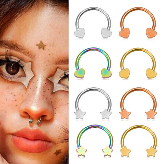 Stainless Steel Heart & Star Nose Ring Set_CWMM9516