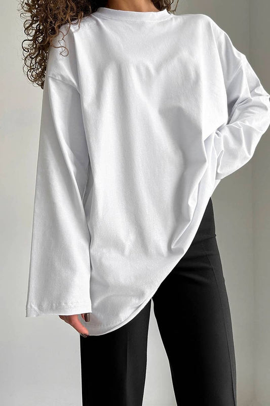 CWTBLL1730_LOOSE COTTON ROUND NECK LONG SLEEVE TOP