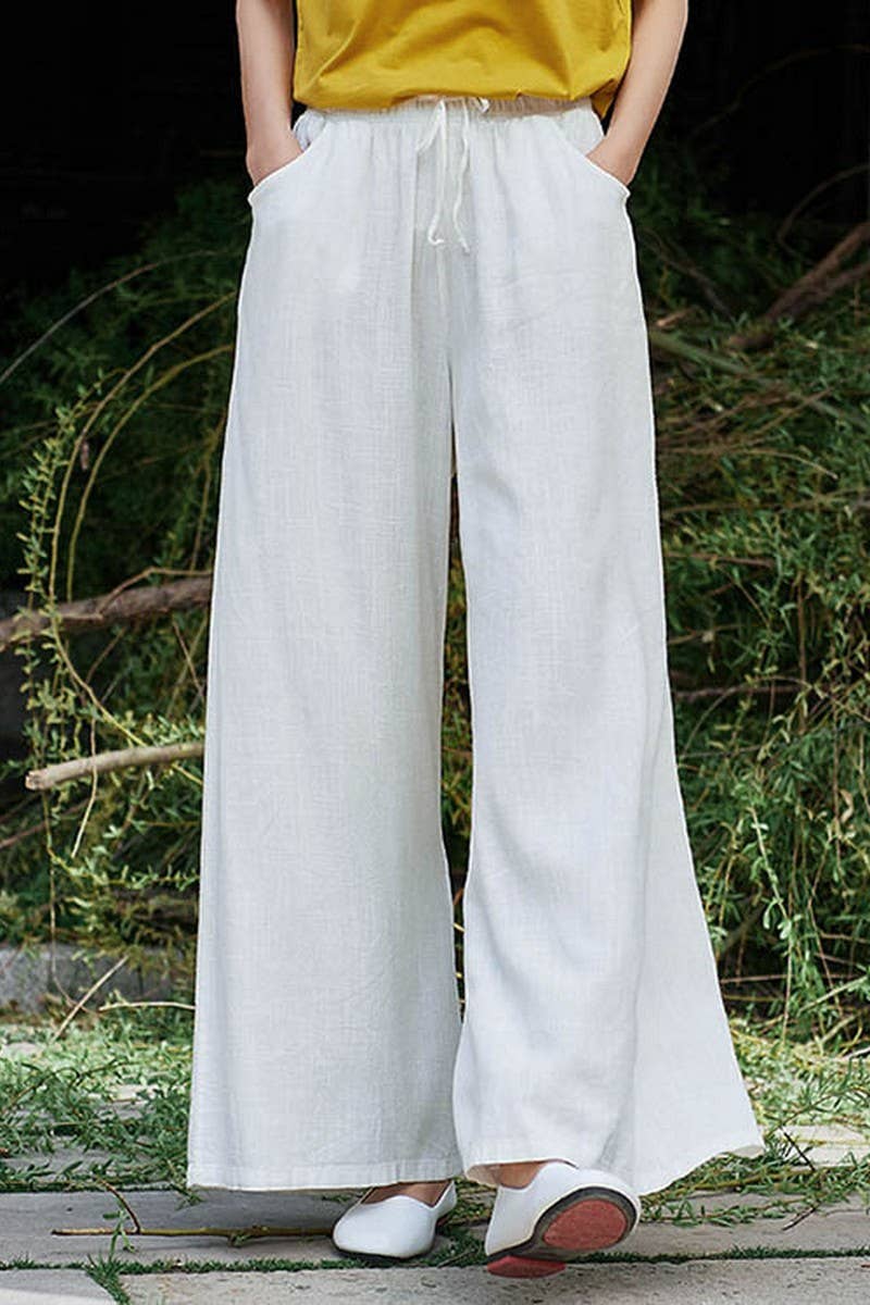 CWBLP1376_COTTON AND LINEN DRAWSTRING WIDE LEG PANTS