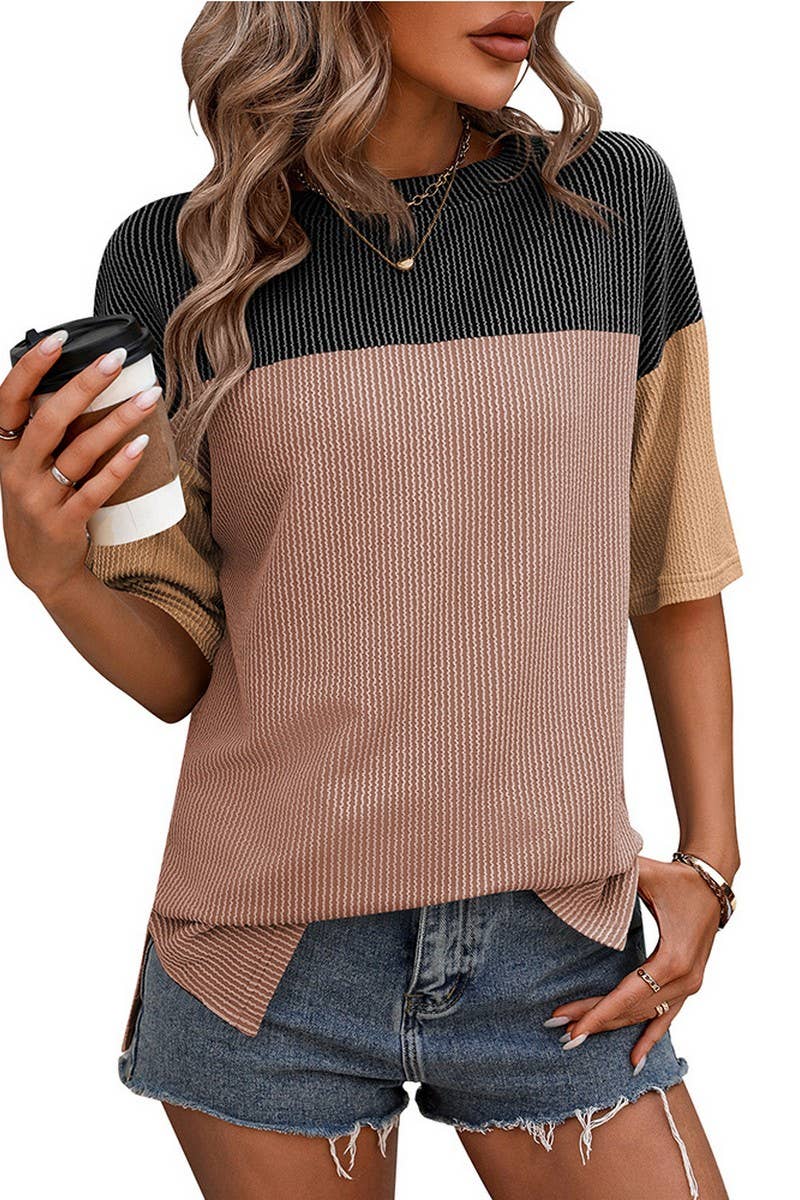 CWTTS1093_COLOR-MATCHING SHORT-SLEEVED LOOSE T-SHIRT