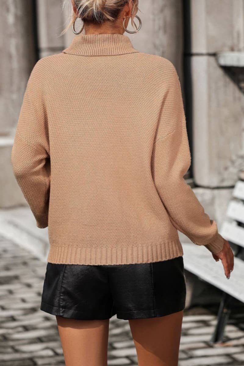 CWOSWL604 Turtle neck Fringe Tassel Pullover Sweater