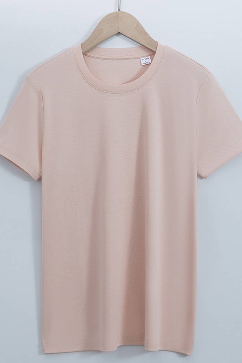 CWTTS1037_SOLID COLOR CASUAL ROUND NECK WOMEN T-SHIRT