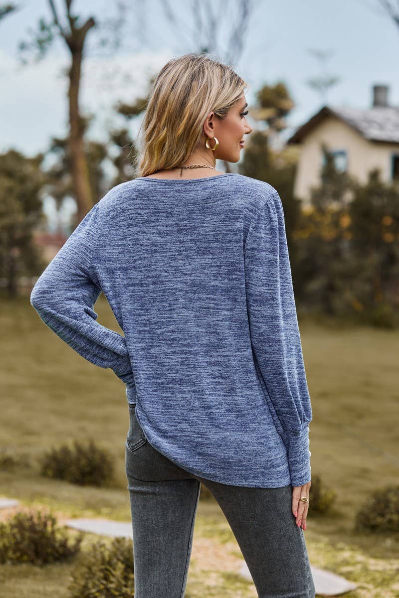 CWTBLL3688_SOLID COLOR ROUND NECK LOOSE CASUAL LONG SLEEVE T