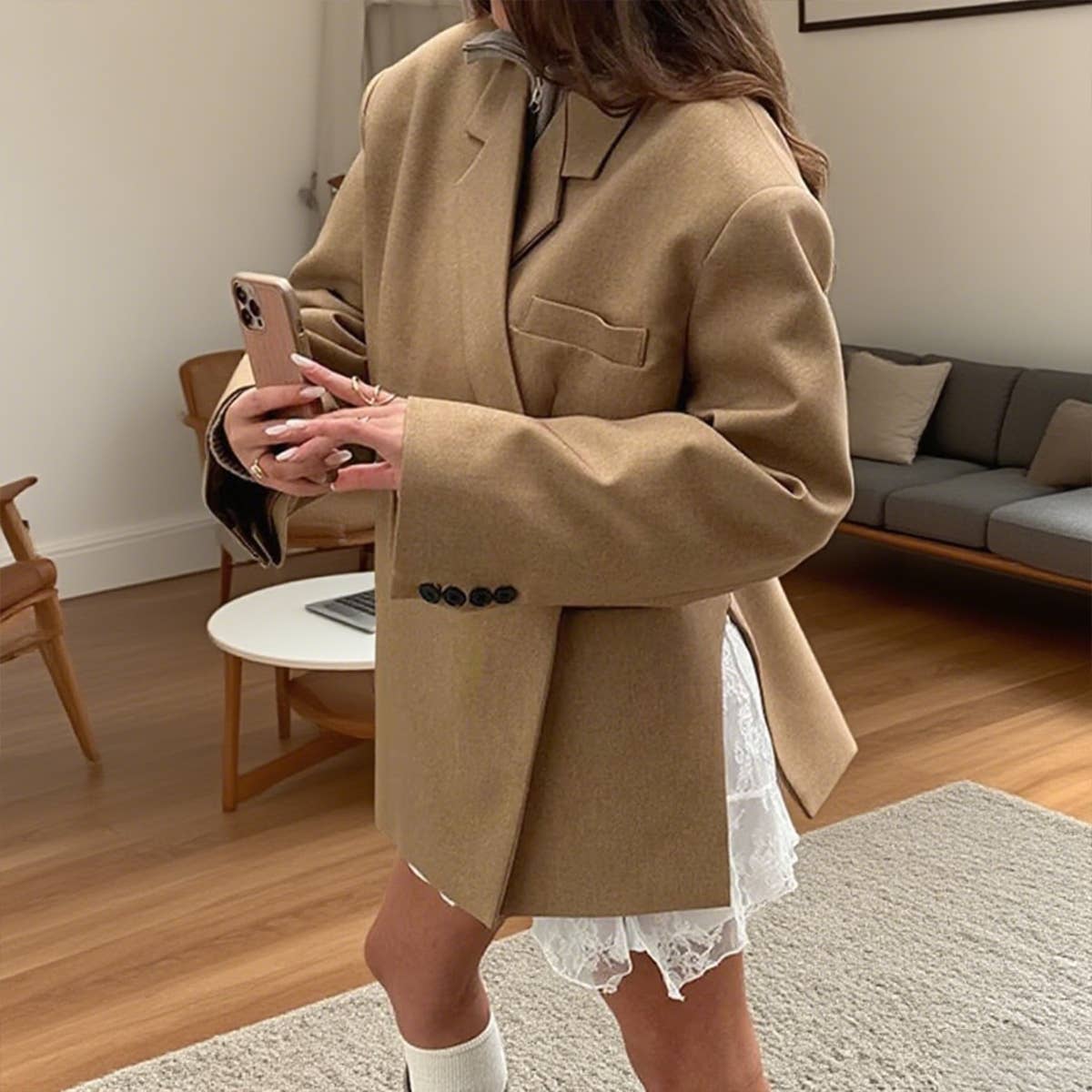 Double-breasted side-slit casual suit jacket