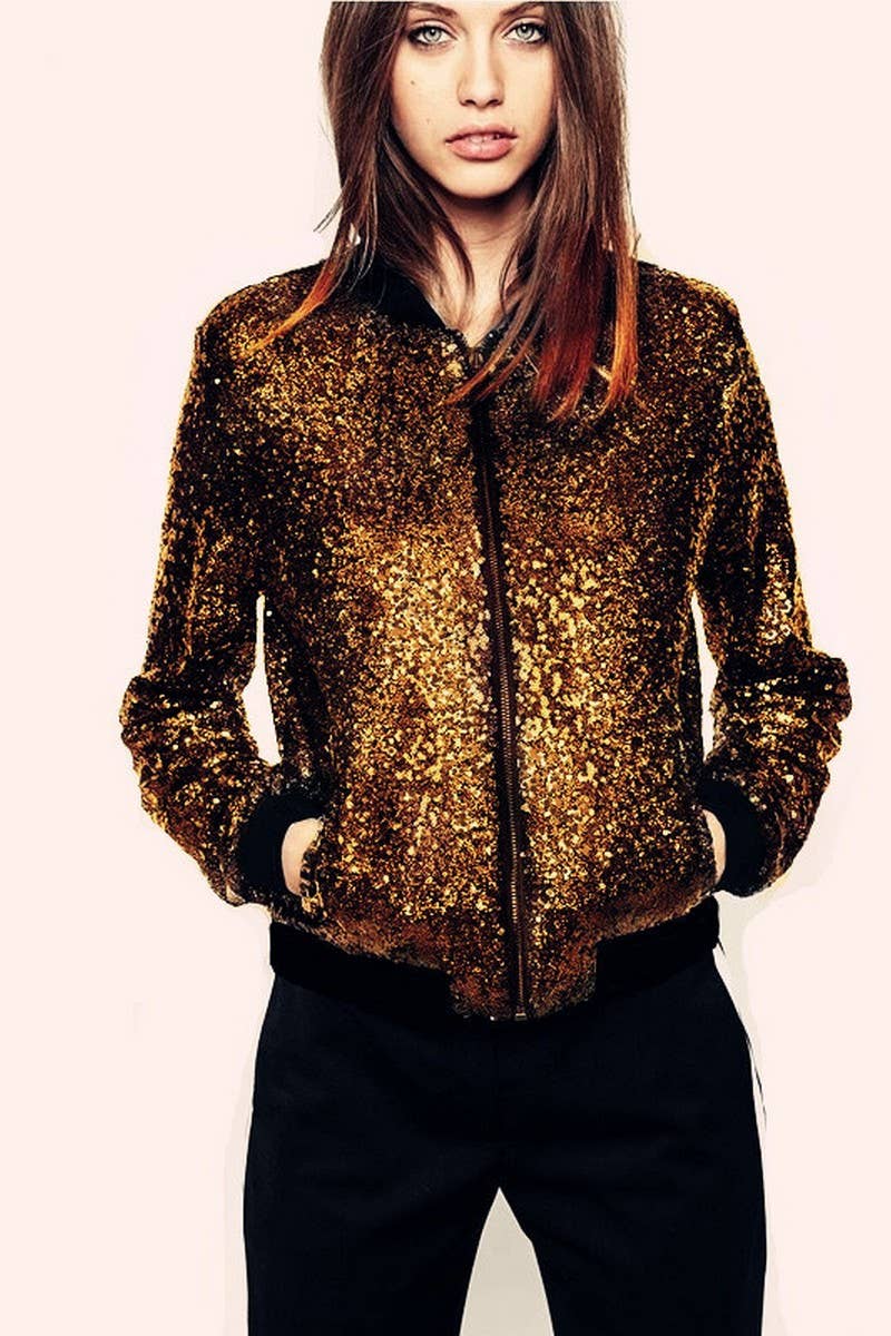 CWOCO1128_SEQUINED LONG SLEEVE ZIP-UP BASEBALL JACKET
